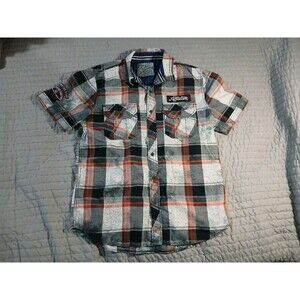 Y2K Affliction Limited Edition Mens M Plaid Button Up Short Sleeve Black Premium